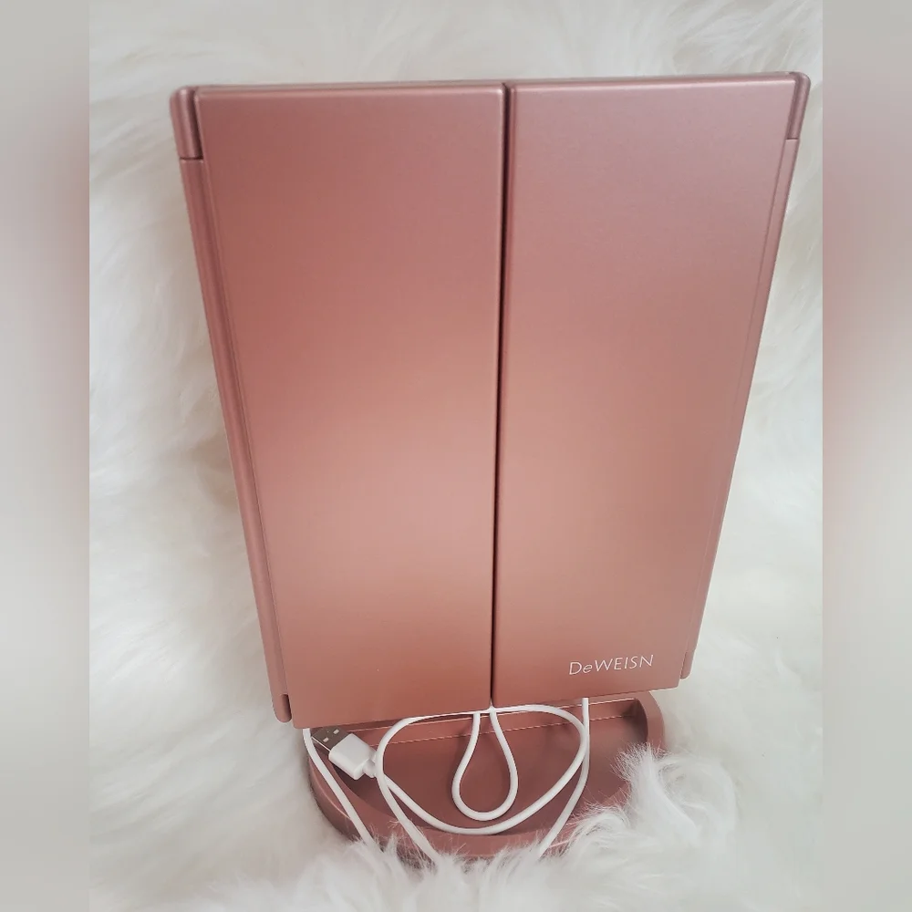 Dresser Mount Tri-Fold Lighted Vanity Mirror with 21 LED Lights